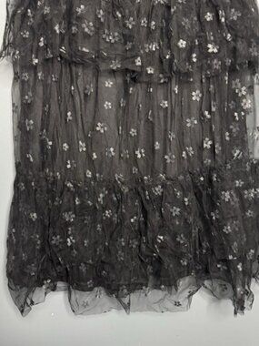 Pink Lilly Women's Large Dark Romantic Floral Whimsy Goth Mesh Tiered Maxi Skirt